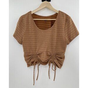 SO Junior’s Camel Brown Striped Textured Crop Top Blouse Shirt Size XXL Boho‎